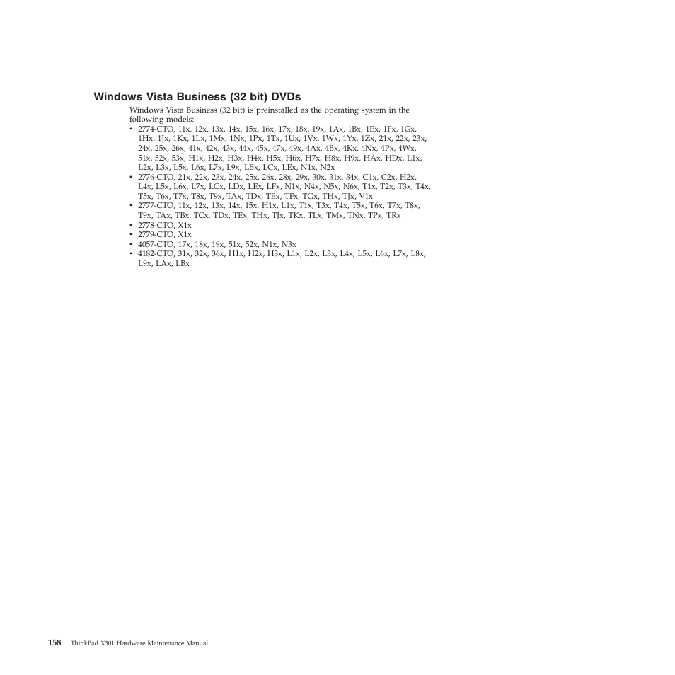 Windows vista business (32 bit) dvds | Lenovo X301 User Manual | Page 166 / 180