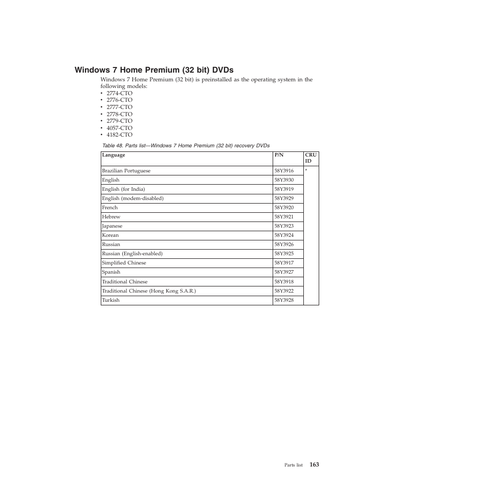 Windows 7 home premium (32 bit) dvds | Lenovo X301 User Manual | Page 171 / 180