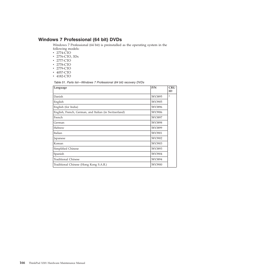 Windows 7 professional (64 bit) dvds | Lenovo X301 User Manual | Page 174 / 180
