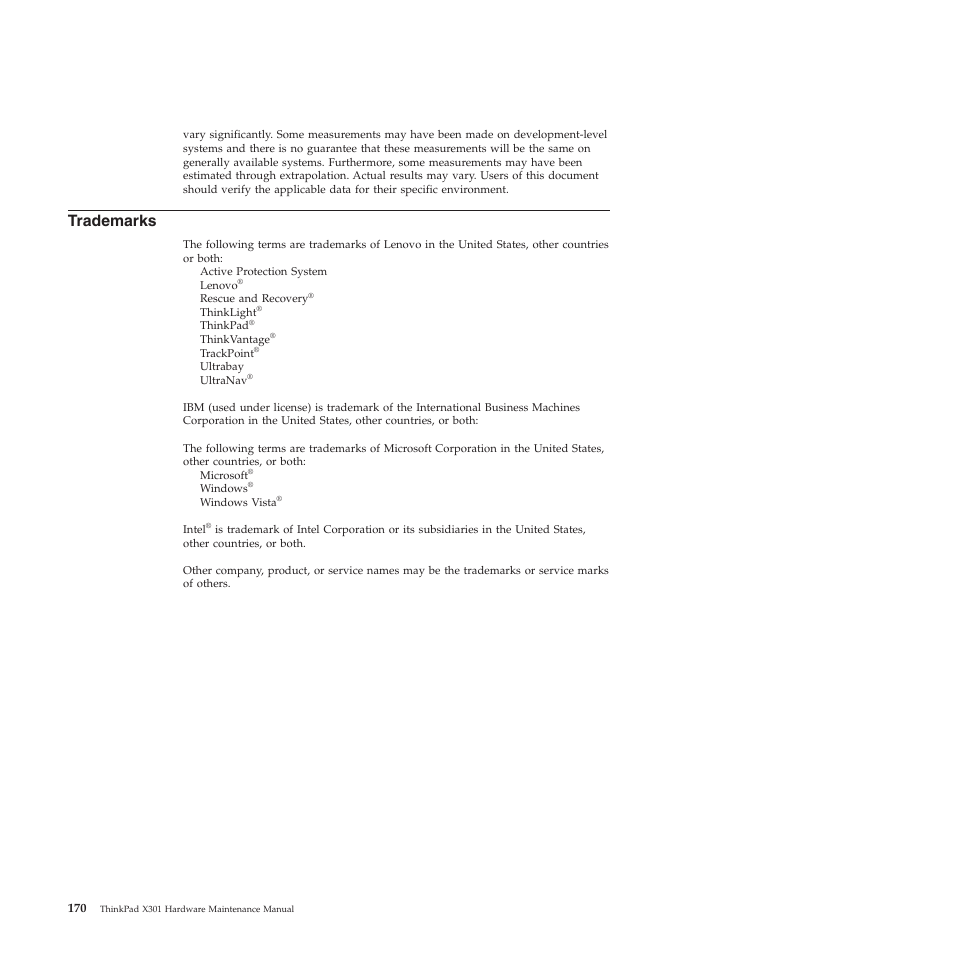 Trademarks | Lenovo X301 User Manual | Page 178 / 180