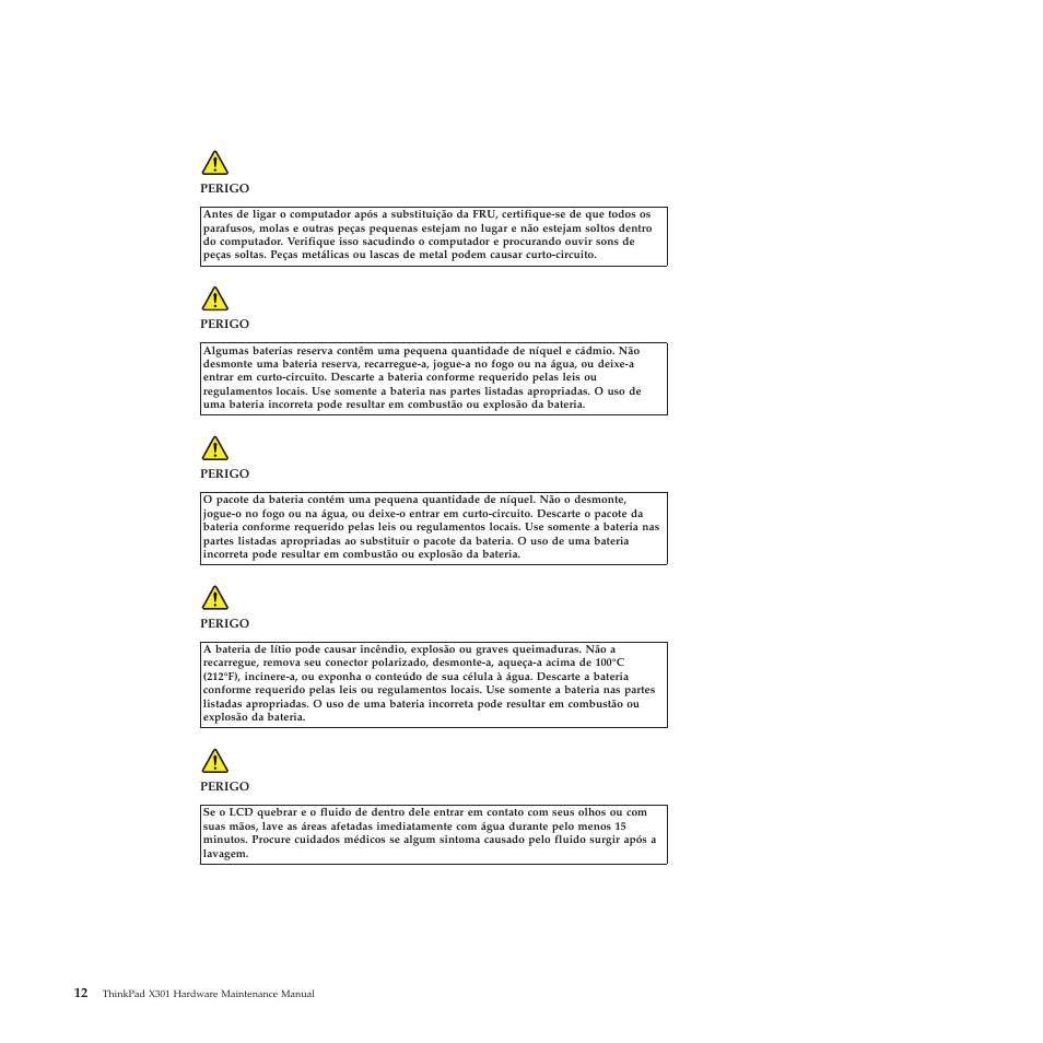 Brazilian portuguese | Lenovo X301 User Manual | Page 20 / 180