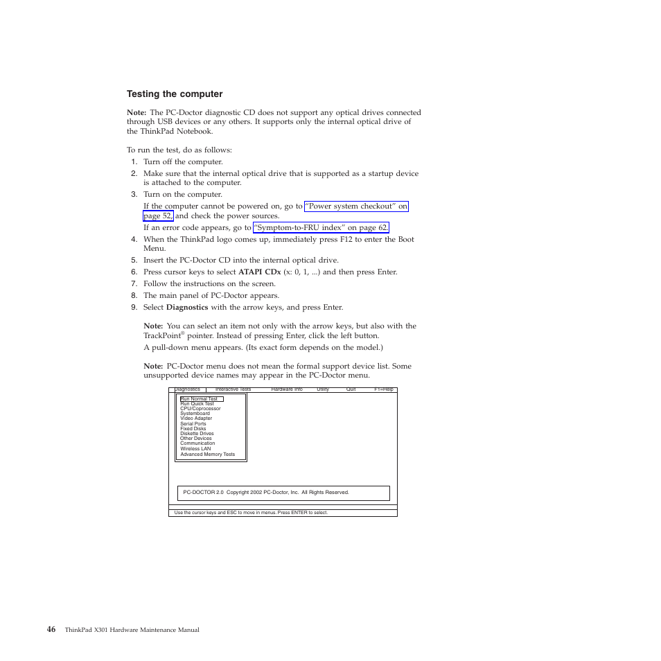 Testing the computer | Lenovo X301 User Manual | Page 54 / 180