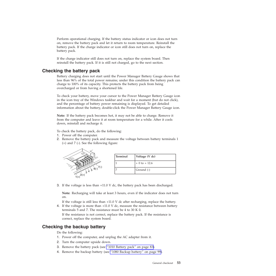 Checking the battery pack, Checking the backup battery | Lenovo X301 User Manual | Page 61 / 180