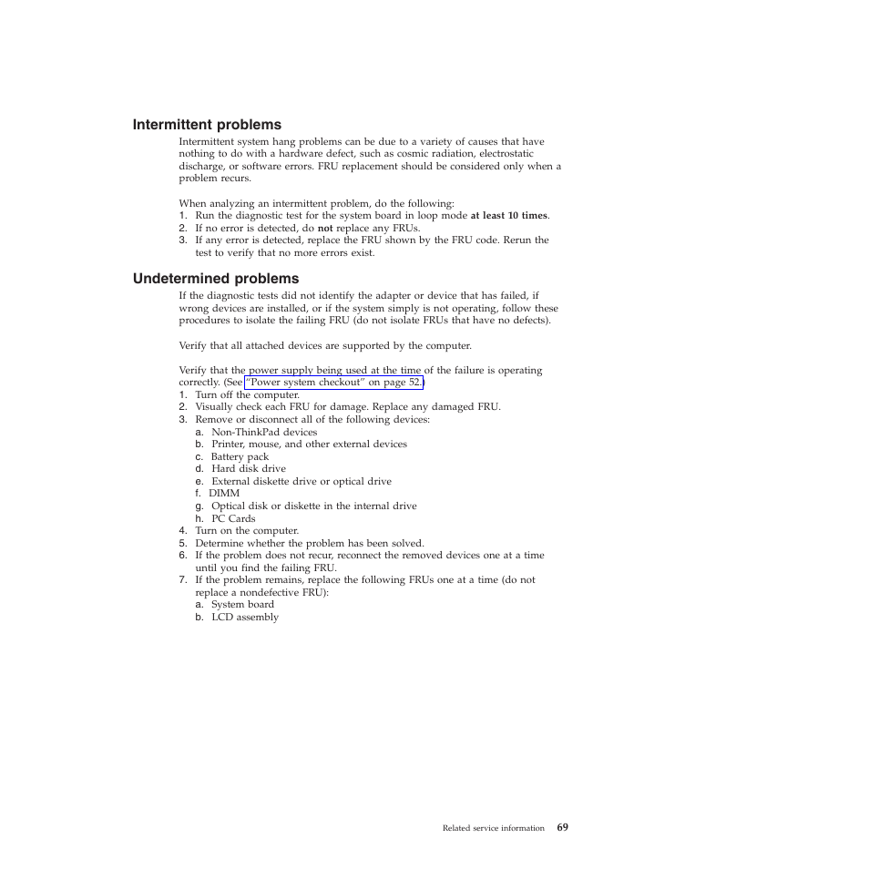 Intermittent problems, Undetermined problems | Lenovo X301 User Manual | Page 77 / 180