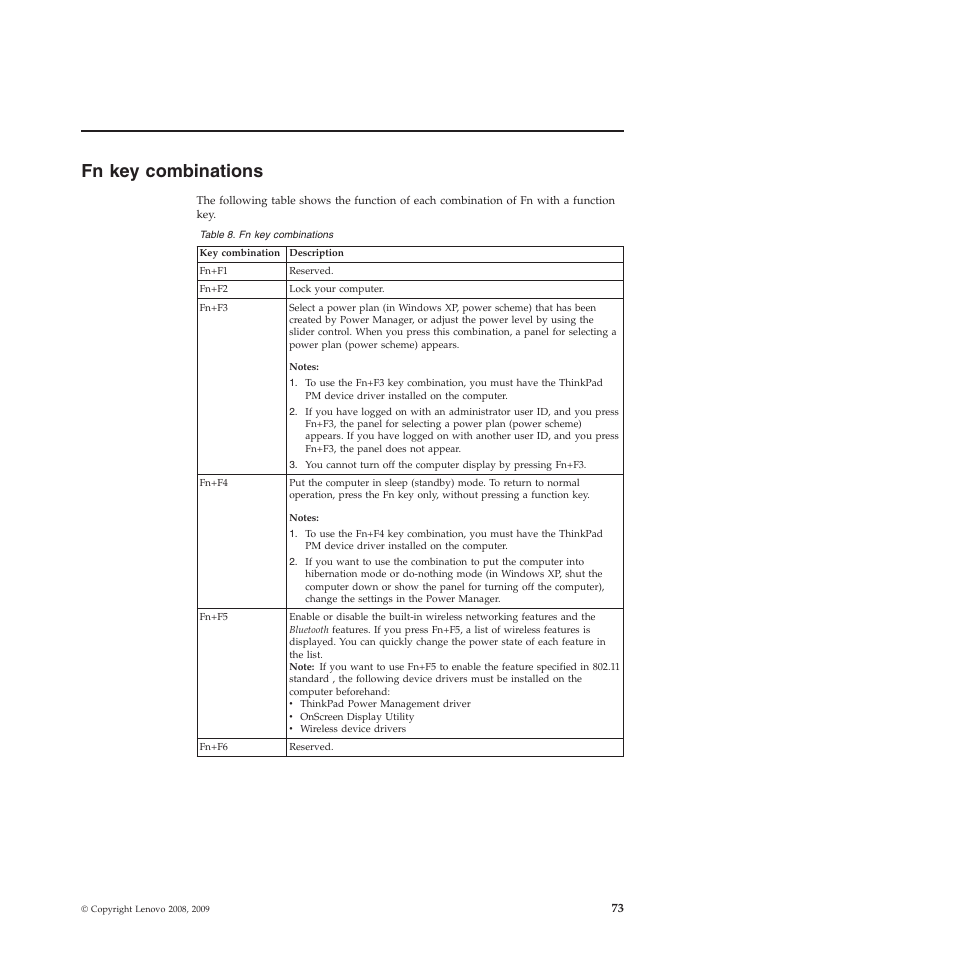 Fn key combinations | Lenovo X301 User Manual | Page 81 / 180