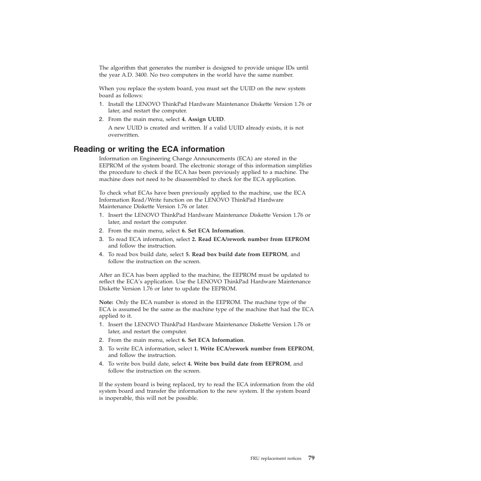 Reading or writing the eca information | Lenovo X301 User Manual | Page 87 / 180