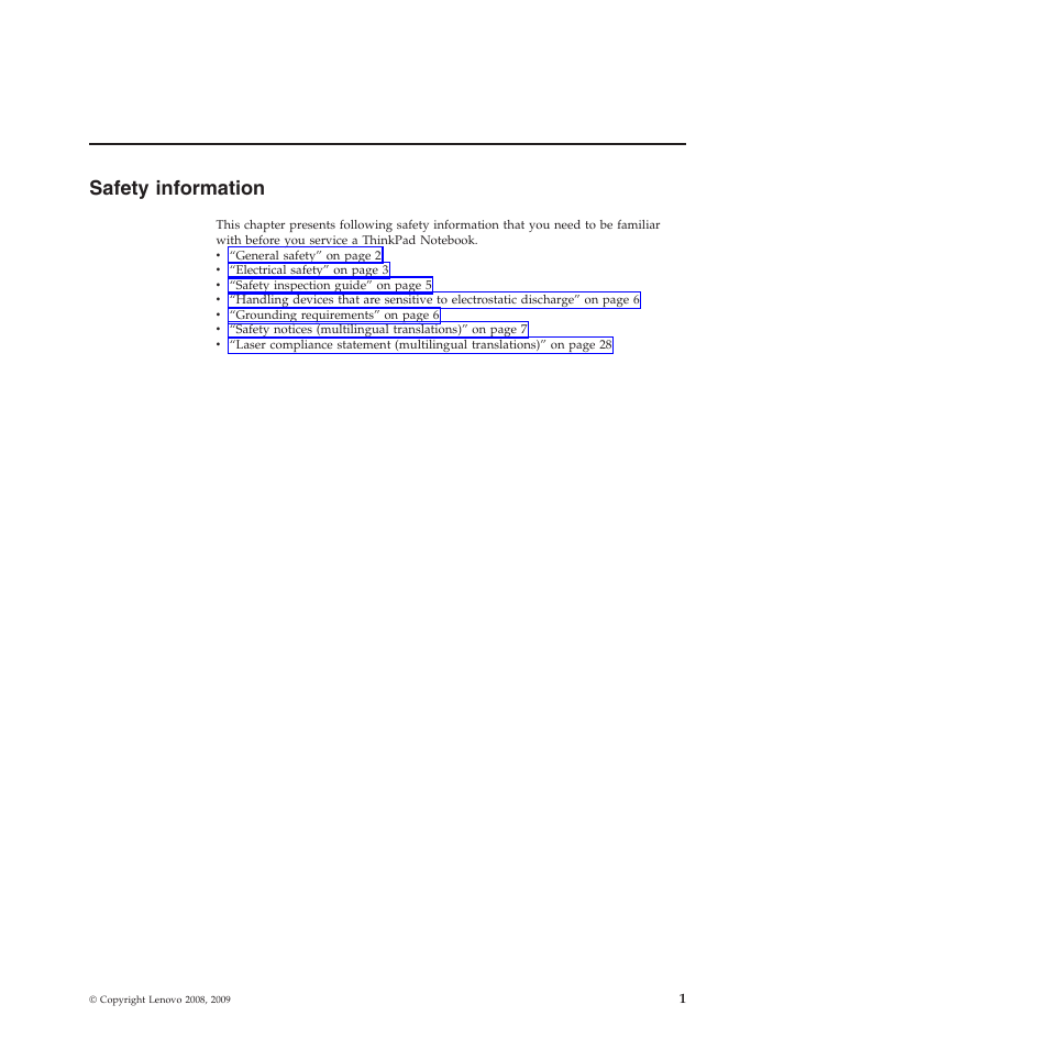 Safety information | Lenovo X301 User Manual | Page 9 / 180