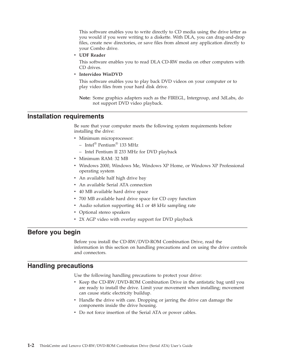 Installation requirements, Before you begin, Handling precautions | Installation, Requirements, Before, Begin, Handling, Precautions | Lenovo ThinkCentre 41N5624 User Manual | Page 16 / 66