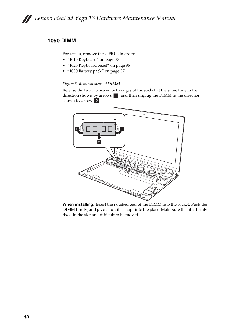 1050 dimm, Lenovo ideapad yoga 13 hardware maintenance manual | Lenovo 13 User Manual | Page 44 / 72