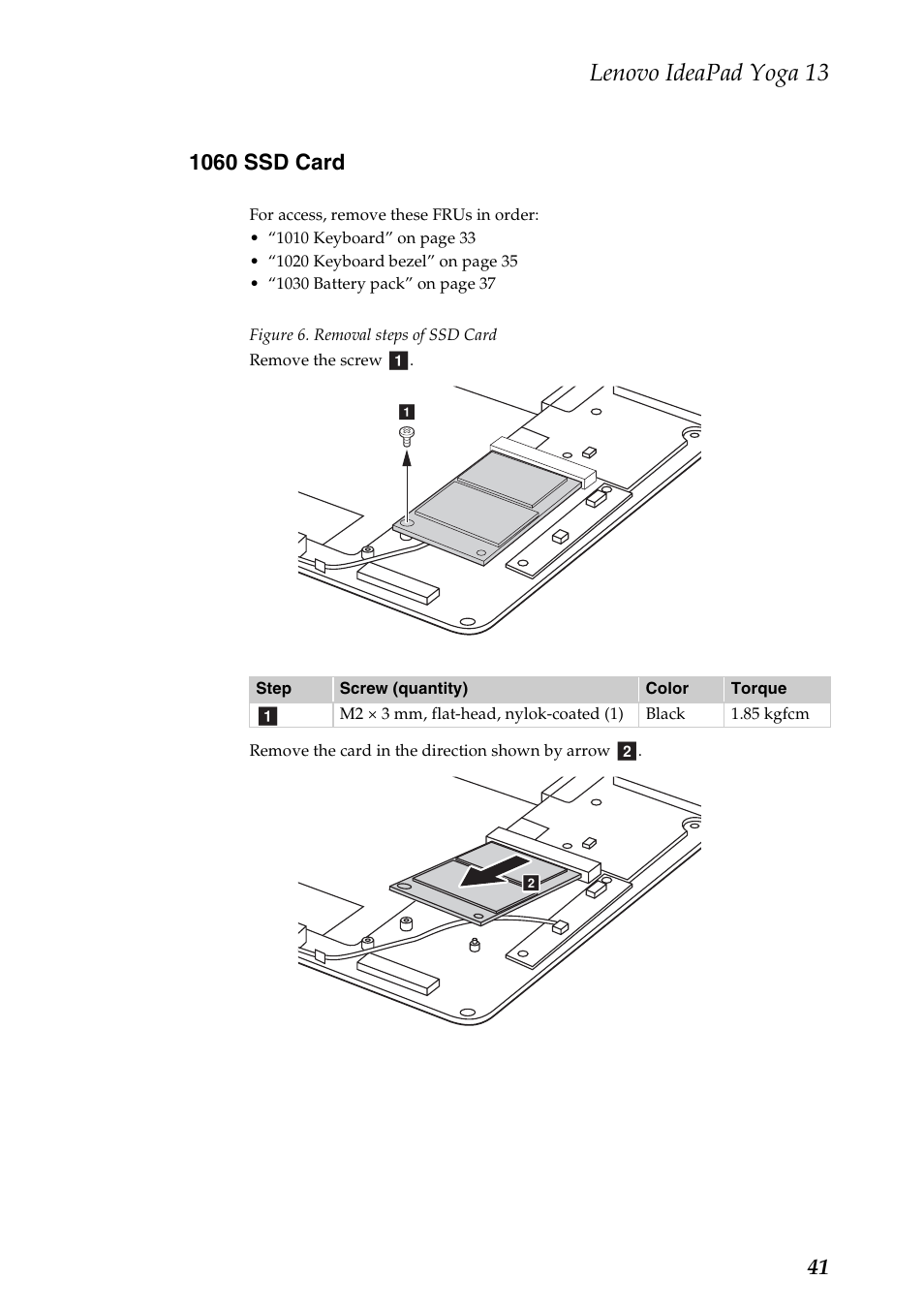 1060 ssd card, Lenovo ideapad yoga 13 | Lenovo 13 User Manual | Page 45 / 72