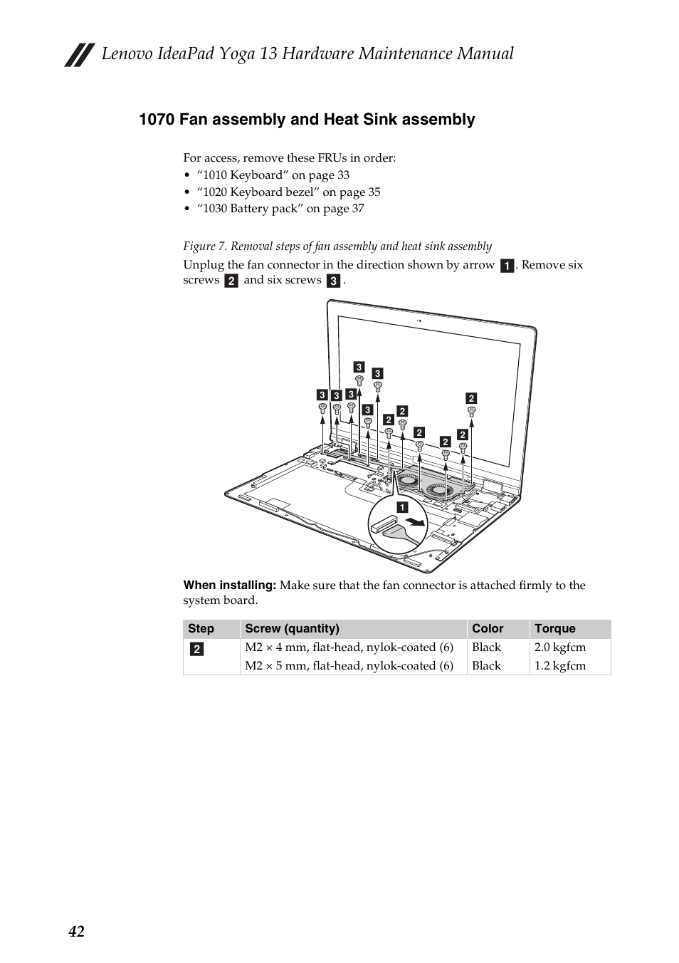 1070 fan assembly and heat sink assembly, Lenovo ideapad yoga 13 hardware maintenance manual | Lenovo 13 User Manual | Page 46 / 72