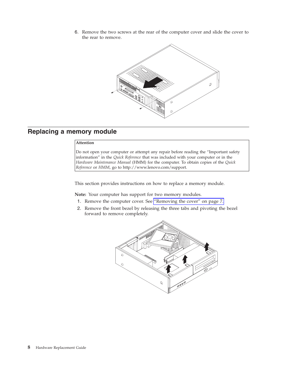 Replacing a memory module, Replacing, Memory | Module | Lenovo 3000 User Manual | Page 16 / 26