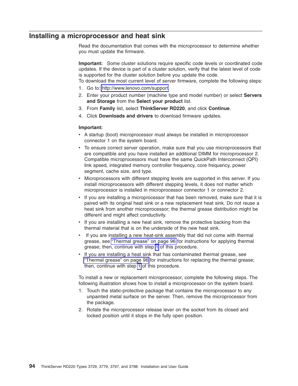 Installing a microprocessor and heat sink, Installing, Microprocessor | Heat, Sink | Lenovo 3797 User Manual | Page 110 / 188