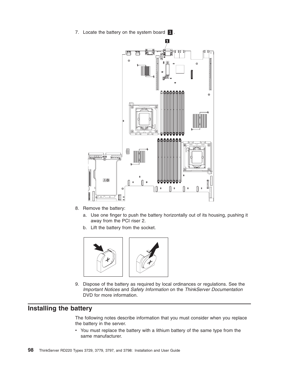 Installing the battery, Installing, Battery | Lenovo 3797 User Manual | Page 114 / 188