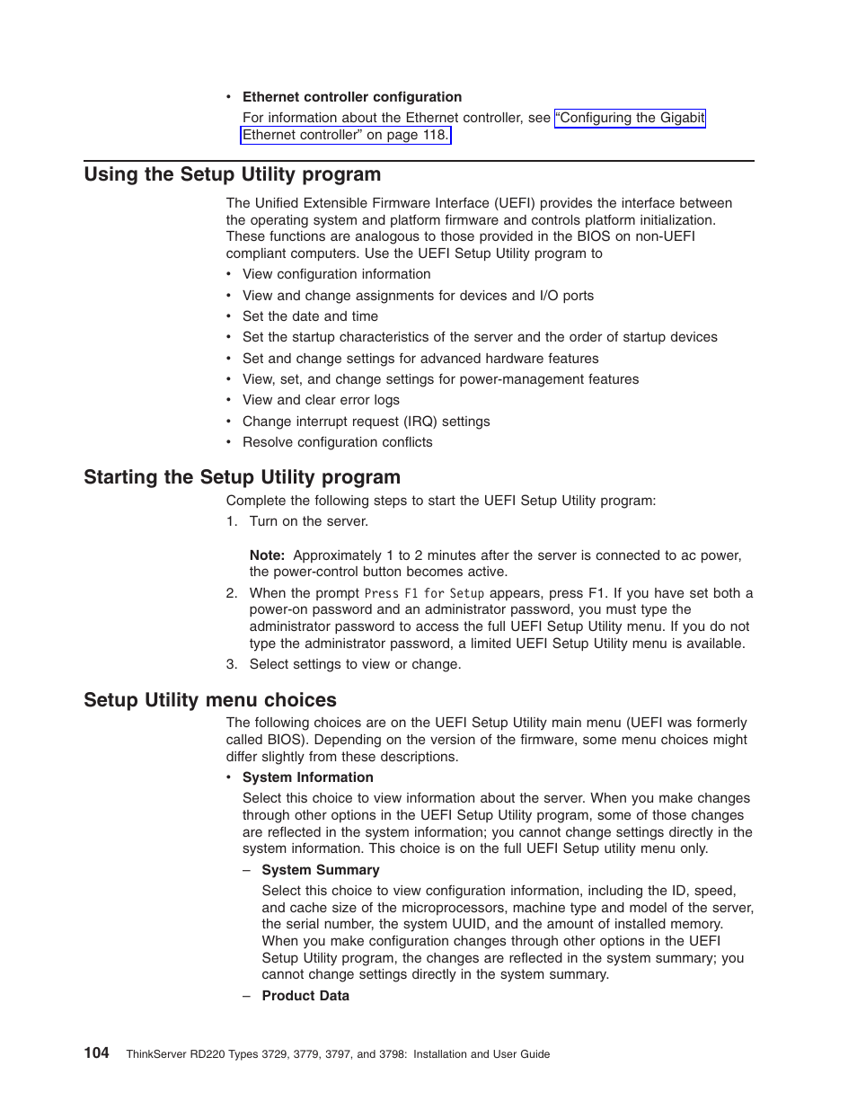 Using the setup utility program, Starting the setup utility program, Setup utility menu choices | Using, Setup, Utility, Program, Starting, Menu, Choices | Lenovo 3797 User Manual | Page 120 / 188