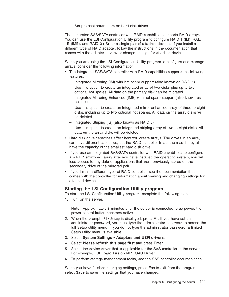 Starting the lsi configuration utility program, Starting, Configuration | Utility, Program | Lenovo 3797 User Manual | Page 127 / 188