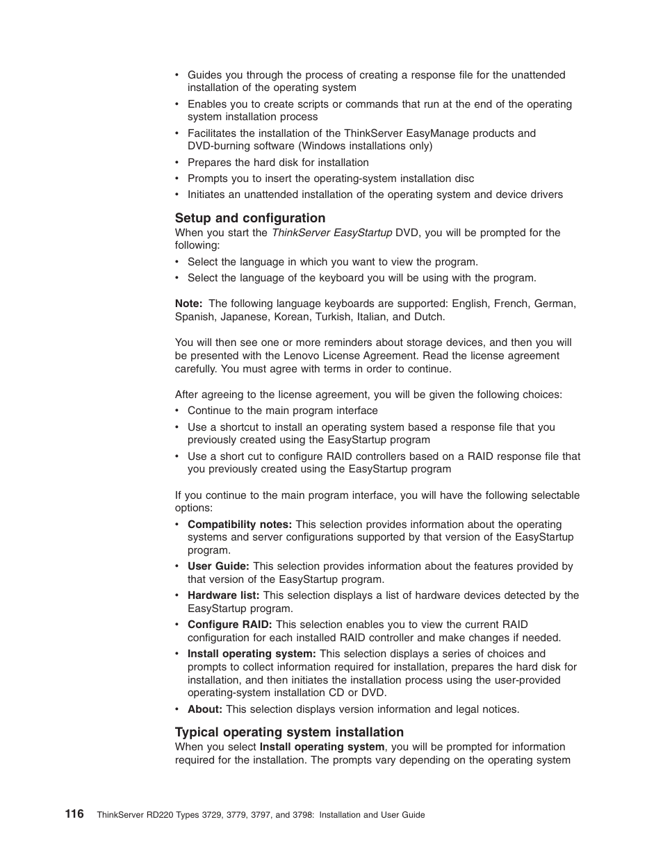 Setup and configuration, Typical operating system installation, Setup | Configuration, Typical, Operating, System, Installation | Lenovo 3797 User Manual | Page 132 / 188