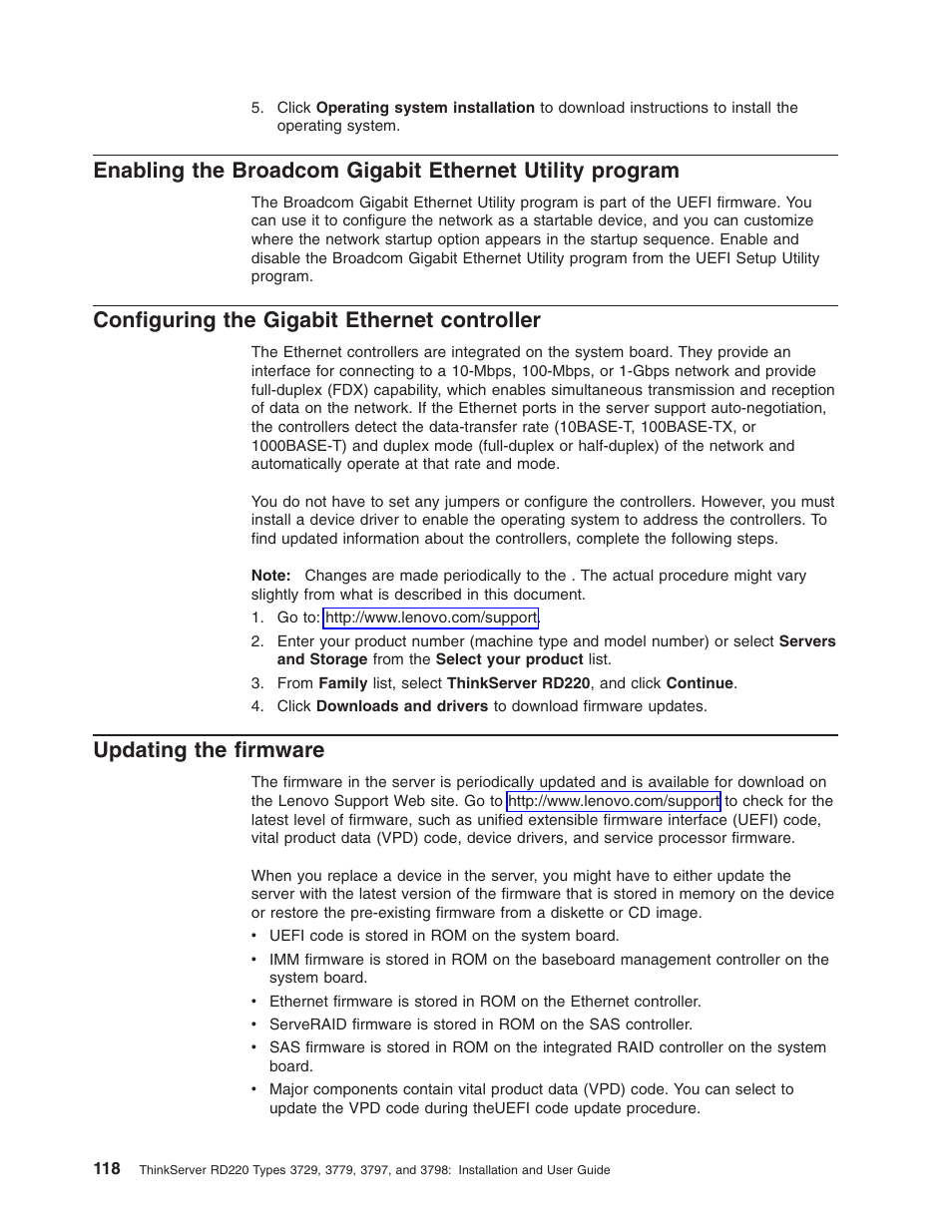 Configuring the gigabit ethernet controller, Updating the firmware, Enabling | Broadcom, Gigabit, Ethernet, Utility, Program, Configuring, Controller | Lenovo 3797 User Manual | Page 134 / 188