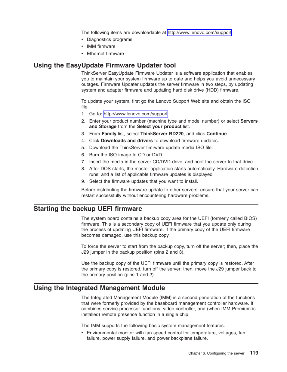 Using the easyupdate firmware updater tool, Starting the backup uefi firmware, Using the integrated management module | Using, Easyupdate, Firmware, Updater, Tool, Starting, Backup | Lenovo 3797 User Manual | Page 135 / 188