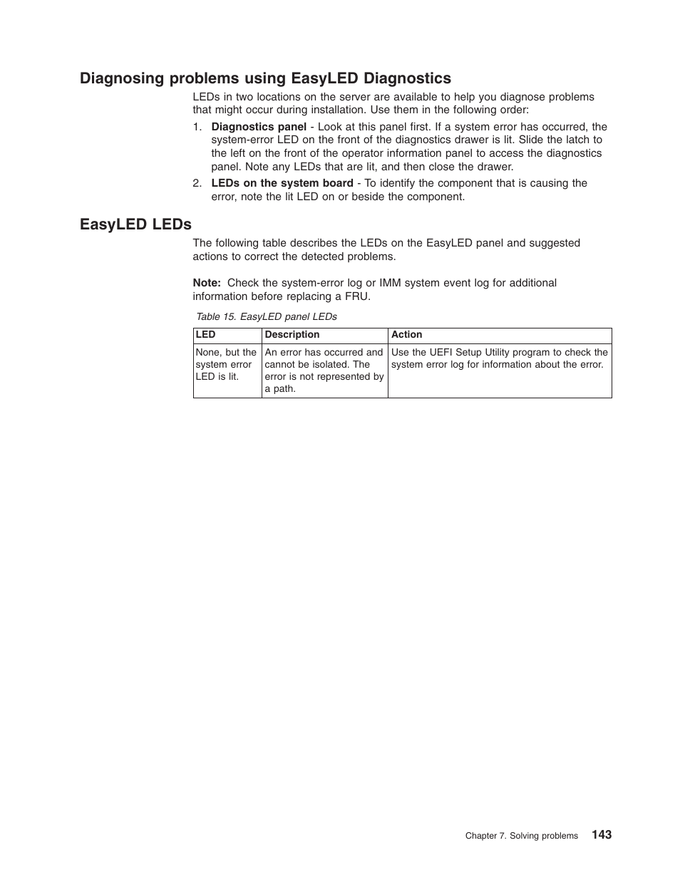 Diagnosing problems using easyled diagnostics, Easyled leds, Diagnosing | Problems, Using, Easyled, Diagnostics, Leds | Lenovo 3797 User Manual | Page 159 / 188
