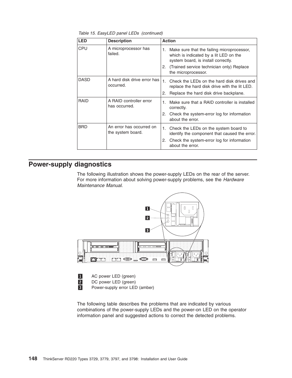 Power-supply diagnostics, Power-supply, Diagnostics | Lenovo 3797 User Manual | Page 164 / 188