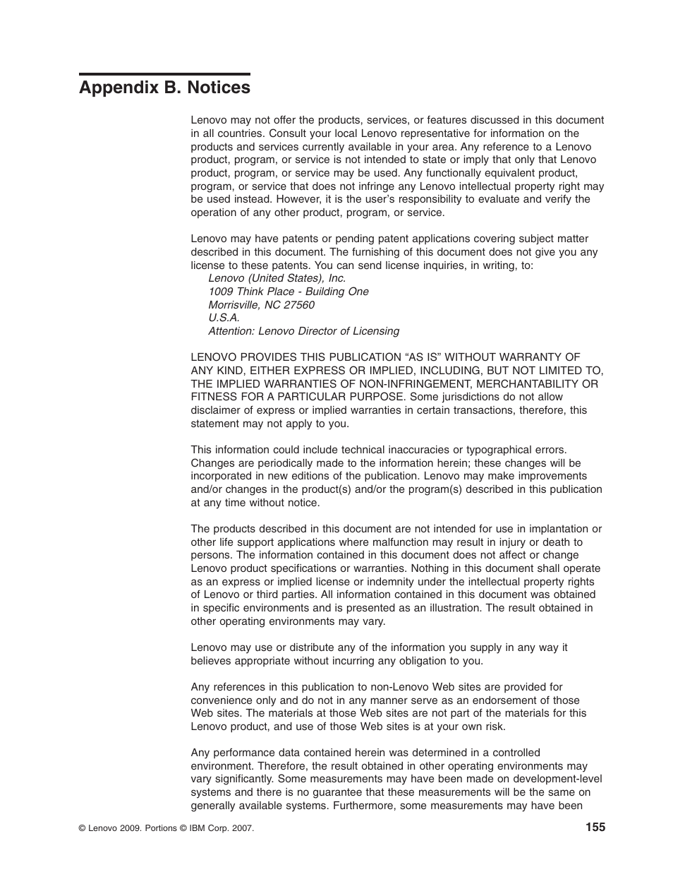 Appendix b. notices, Appendix, Notices | Lenovo 3797 User Manual | Page 171 / 188