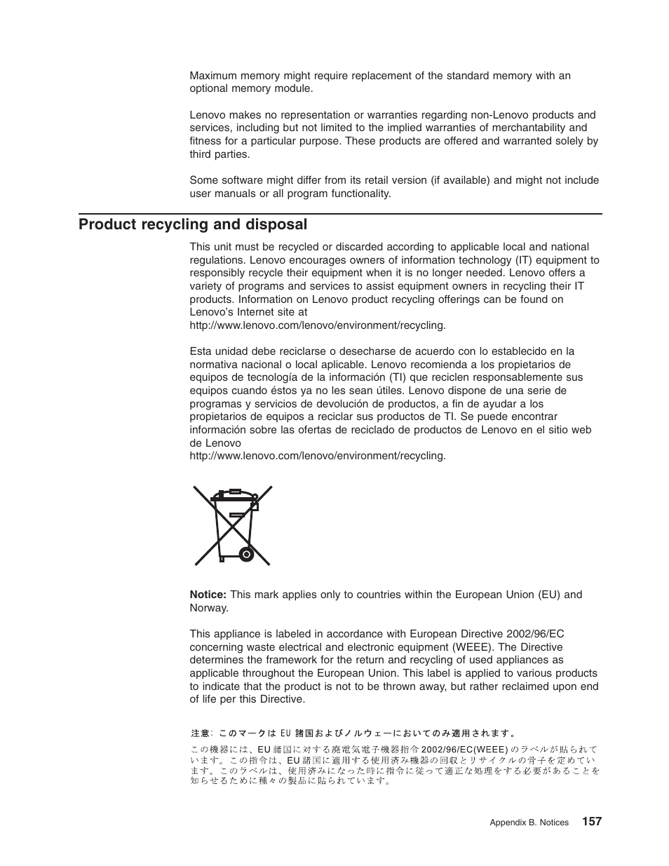 Product recycling and disposal, Product, Recycling | Disposal | Lenovo 3797 User Manual | Page 173 / 188