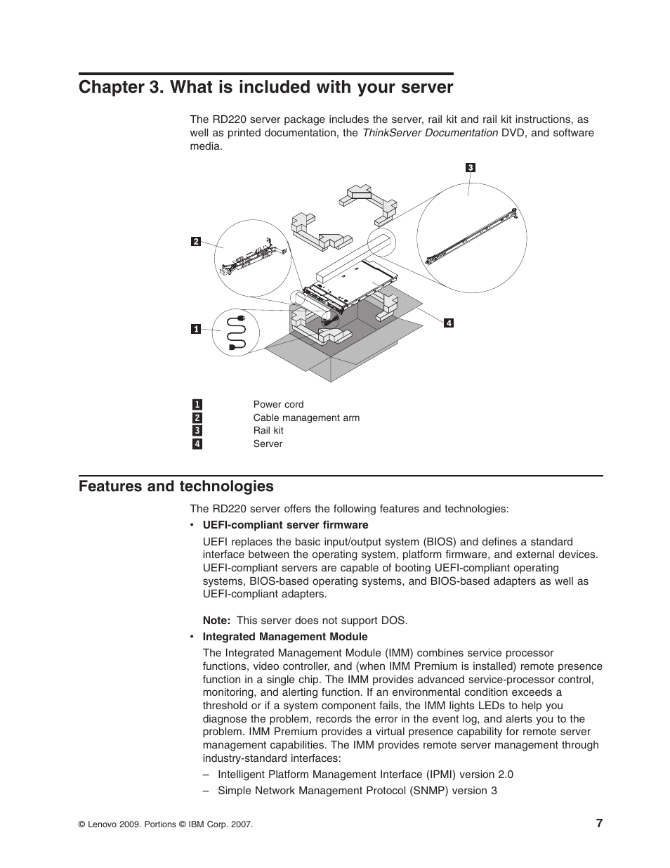 Chapter 3. what is included with your server, Features and technologies, Chapter | What, Included, With, Your, Server, Features, Technologies | Lenovo 3797 User Manual | Page 23 / 188