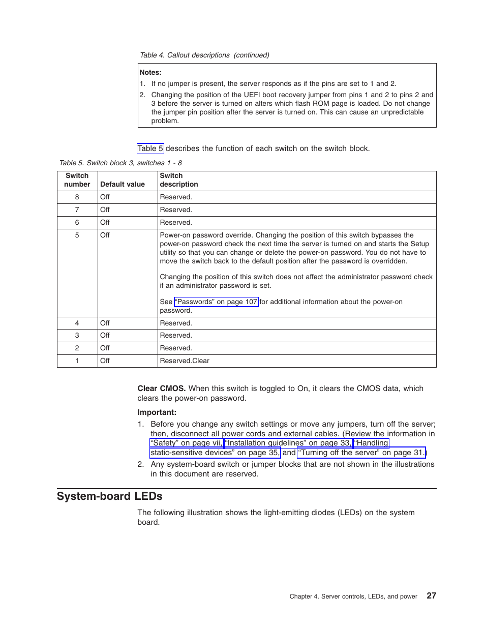 System-board leds, System-board, Leds | Lenovo 3797 User Manual | Page 43 / 188