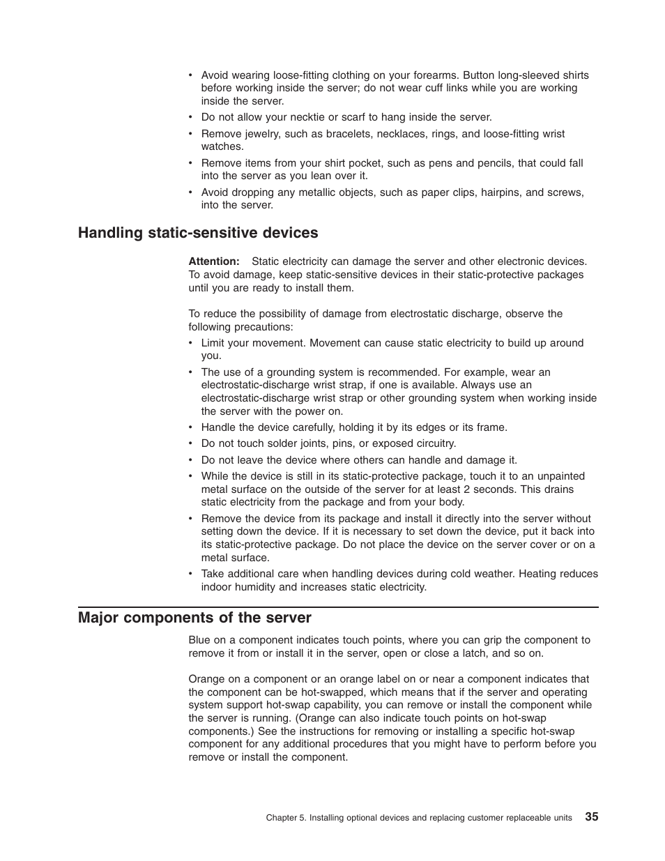 Handling static-sensitive devices, Major components of the server, Handling | Static-sensitive, Devices, Major, Components, Server | Lenovo 3797 User Manual | Page 51 / 188
