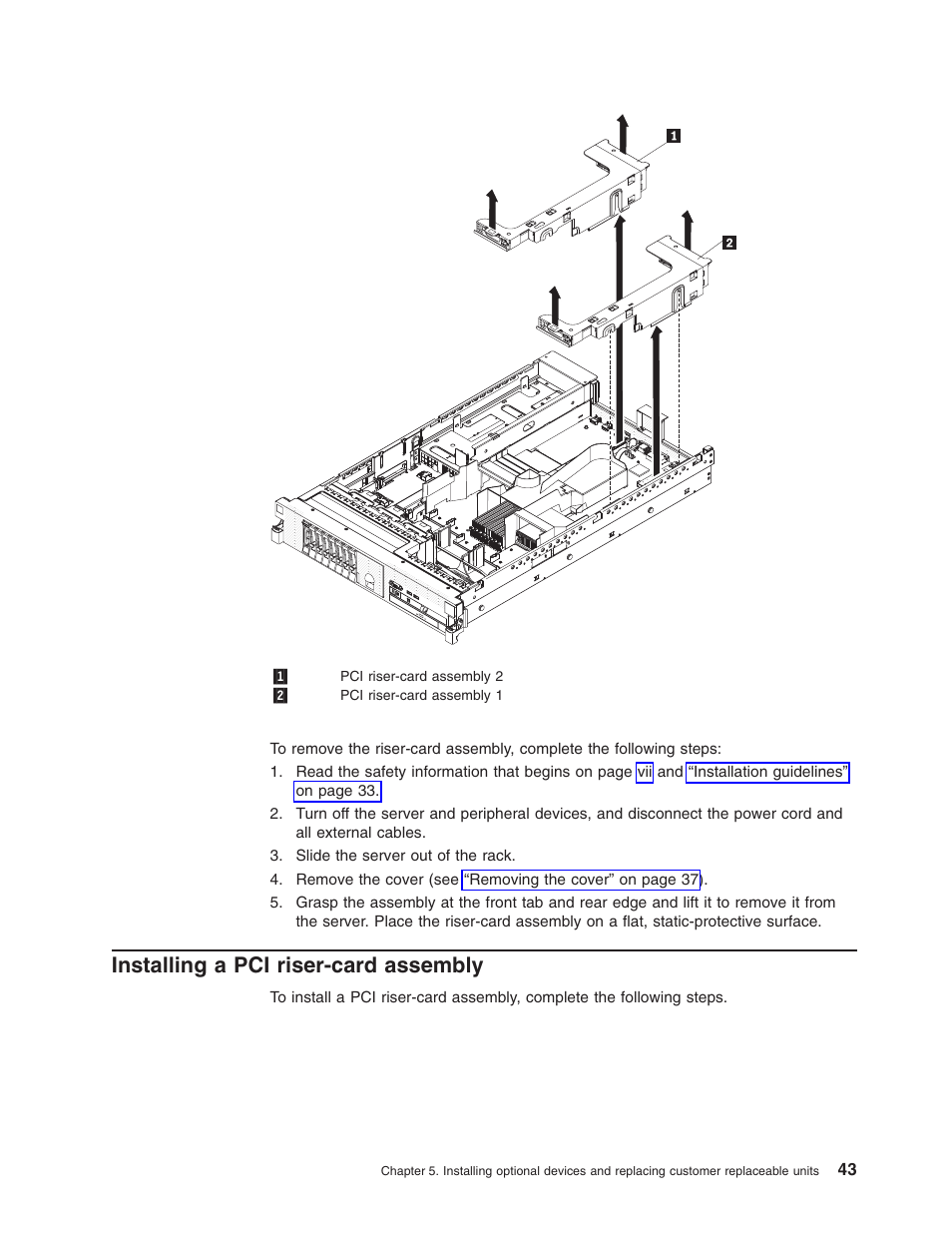 Installing a pci riser-card assembly, Installing, Riser-card | Assembly | Lenovo 3797 User Manual | Page 59 / 188