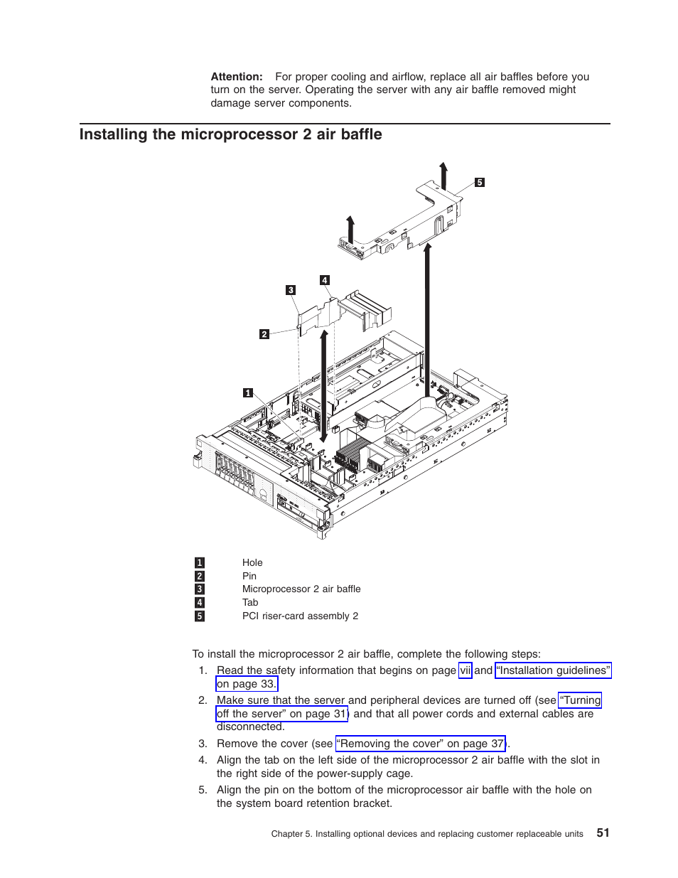 Installing the microprocessor 2 air baffle, Installing, Microprocessor | Baffle | Lenovo 3797 User Manual | Page 67 / 188
