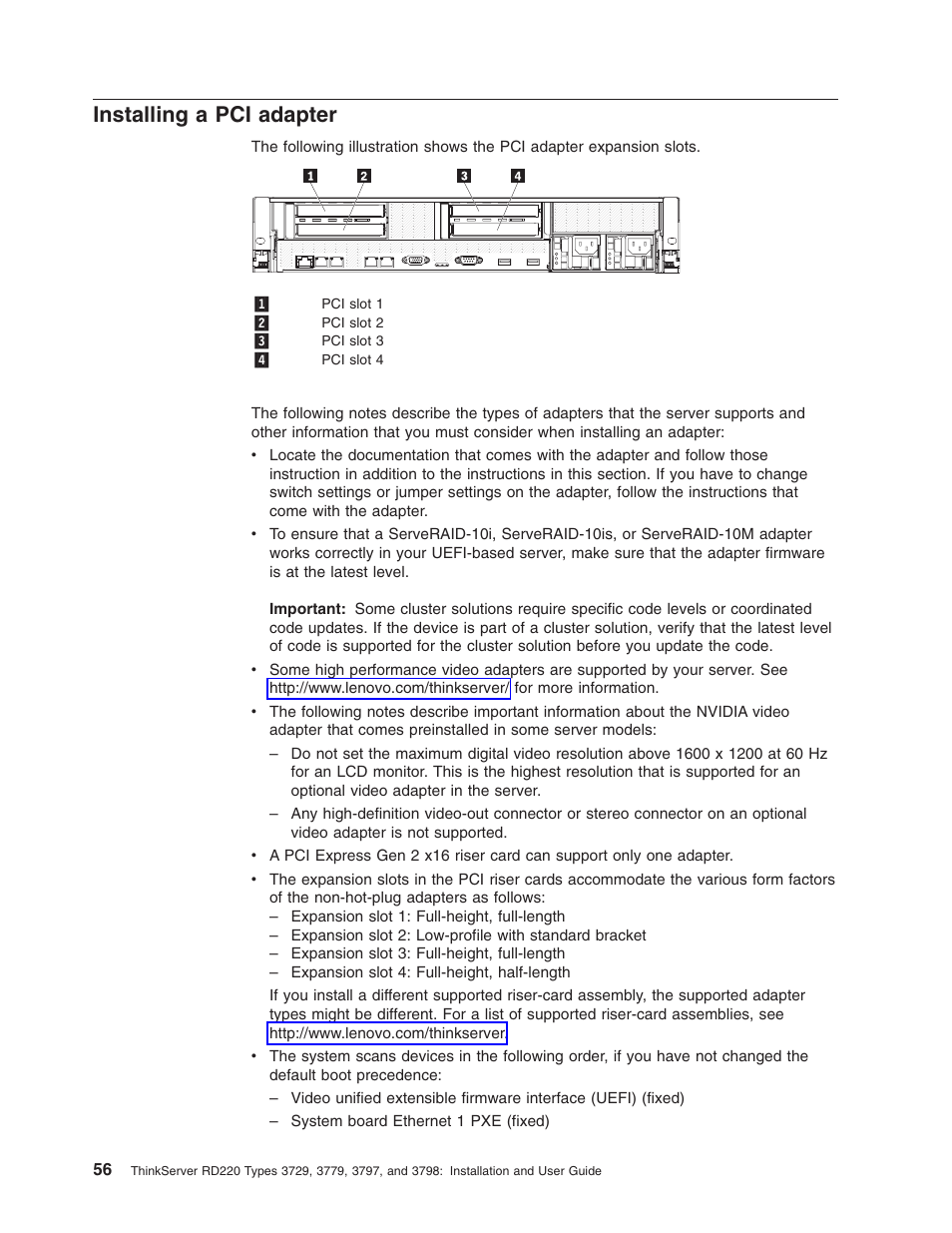 Installing a pci adapter, Installing, Adapter | Lenovo 3797 User Manual | Page 72 / 188