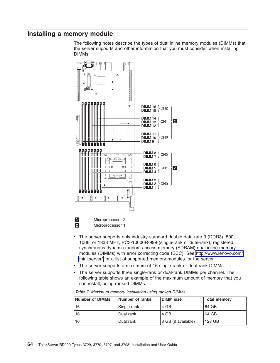 Installing a memory module, Installing, Memory | Module | Lenovo 3797 User Manual | Page 80 / 188