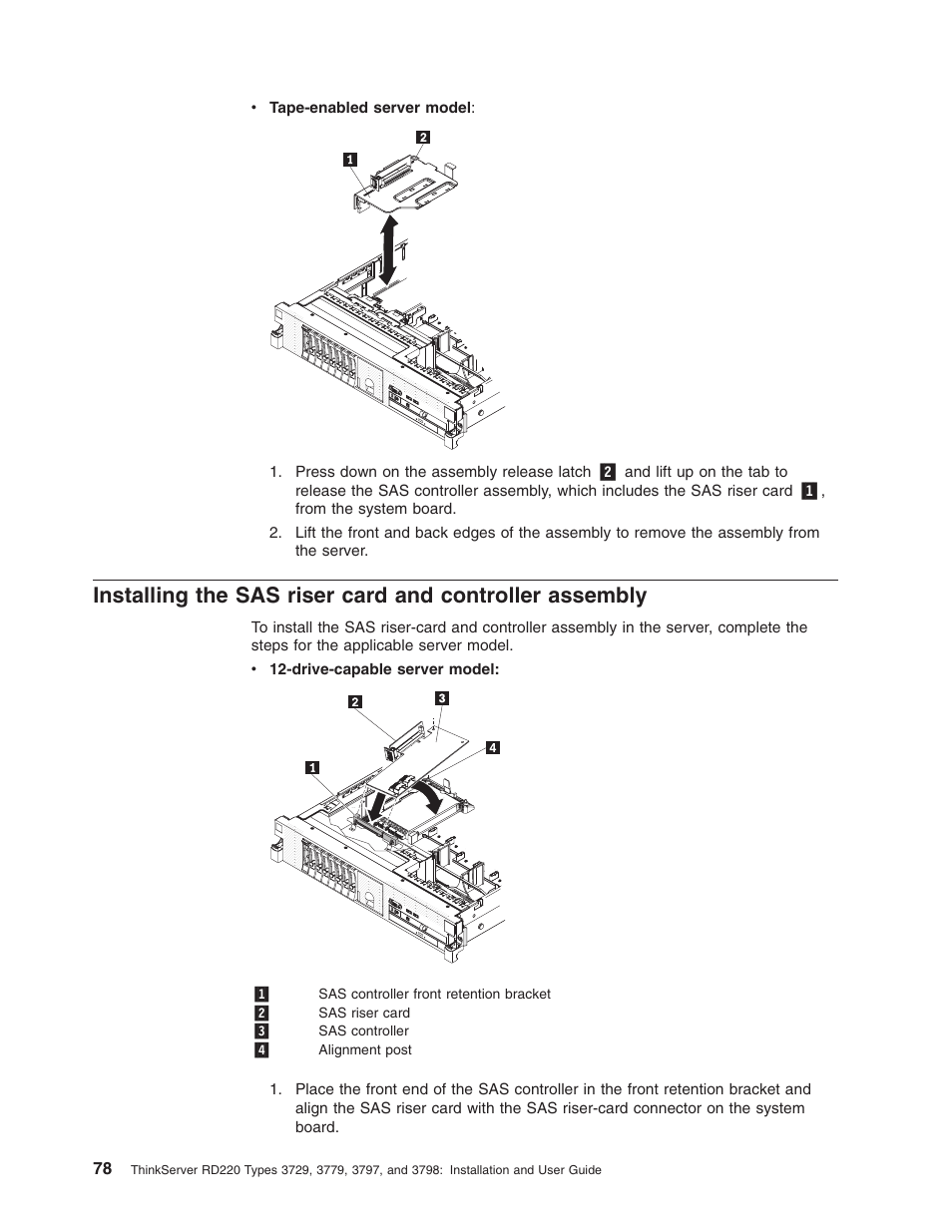Installing, Riser, Card | Controller, Assembly | Lenovo 3797 User Manual | Page 94 / 188