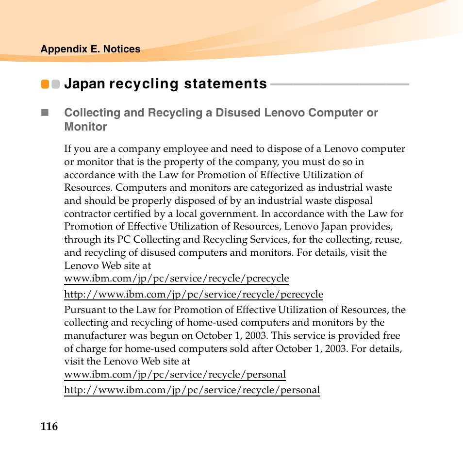 Japan recycling statements | Lenovo IdeaPad U455 User Manual | Page 130 / 142