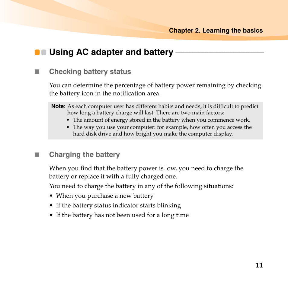 Using ac adapter and battery | Lenovo IdeaPad U455 User Manual | Page 25 / 142