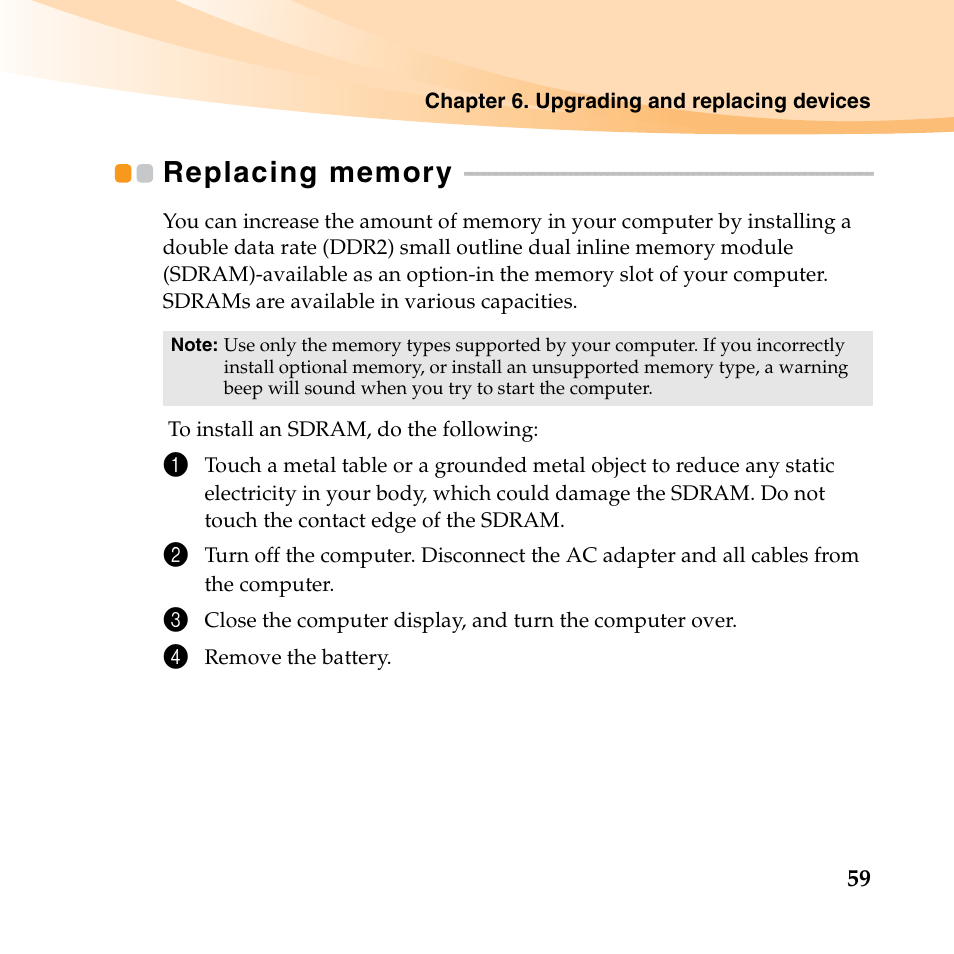 Replacing memory | Lenovo IdeaPad U455 User Manual | Page 73 / 142