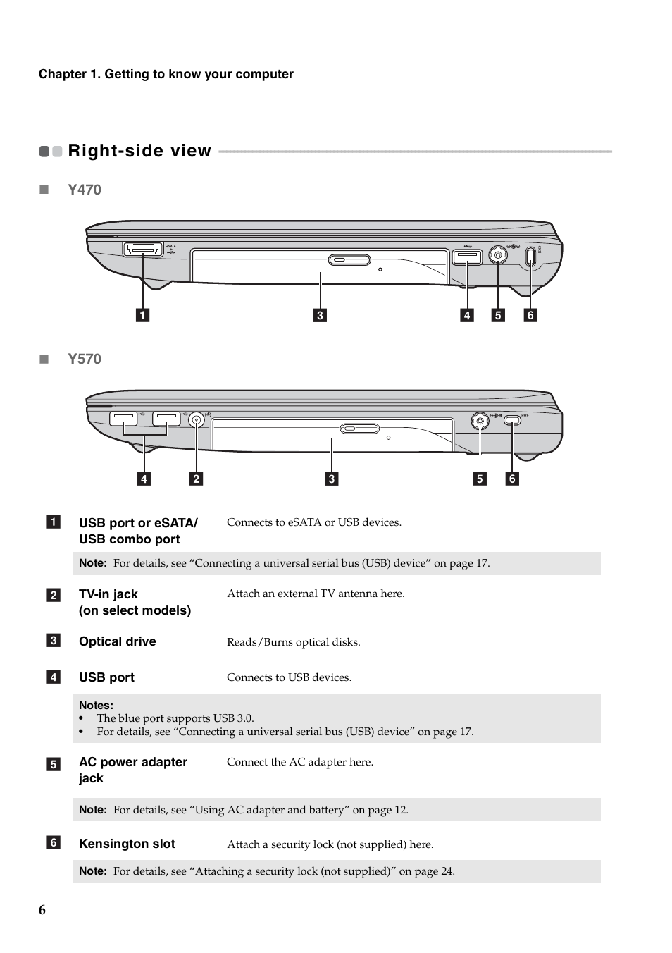 Right-side view | Lenovo IDEAPAD Y570 User Manual | Page 10 / 51