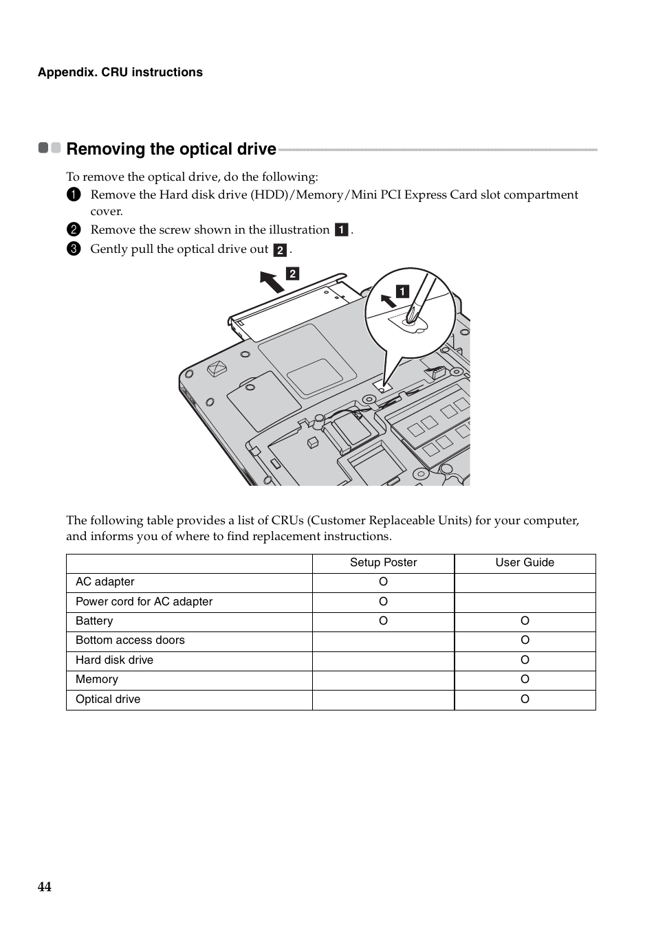 Removing the optical drive | Lenovo IDEAPAD Y570 User Manual | Page 48 / 51