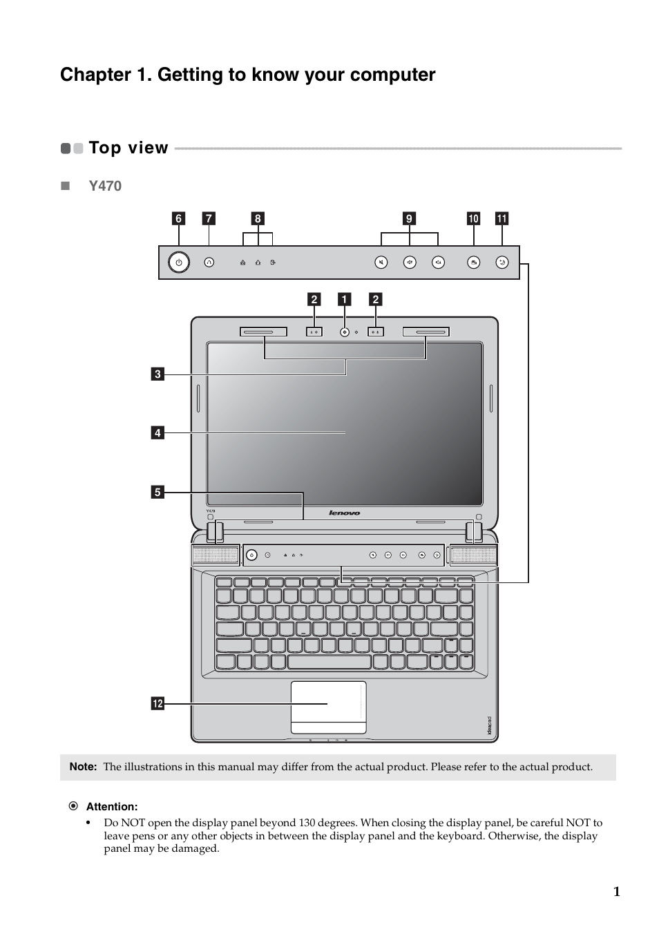 Chapter 1. getting to know your computer, Top view | Lenovo IDEAPAD Y570 User Manual | Page 5 / 51