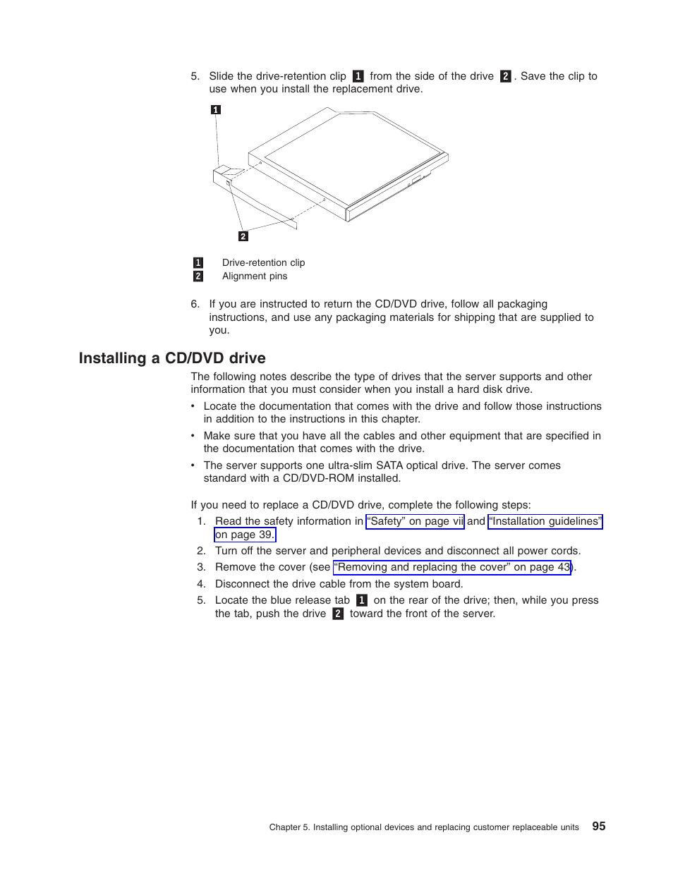 Installing a cd/dvd drive, Installing, Cd/dvd | Drive | Lenovo RD210 User Manual | Page 111 / 204