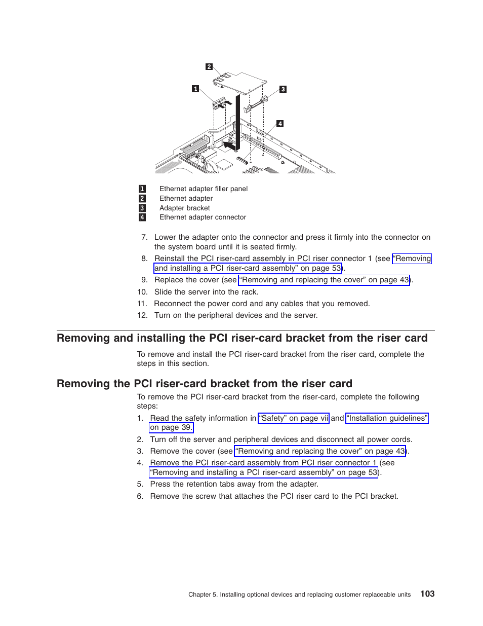 Removing, Installing, Riser-card | Bracket, From, Riser, Card | Lenovo RD210 User Manual | Page 119 / 204