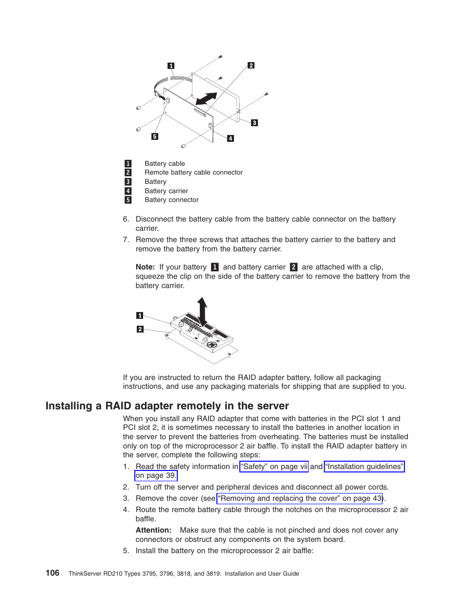 Installing a raid adapter remotely in the server, Installing, Raid | Adapter, Remotely, Server | Lenovo RD210 User Manual | Page 122 / 204