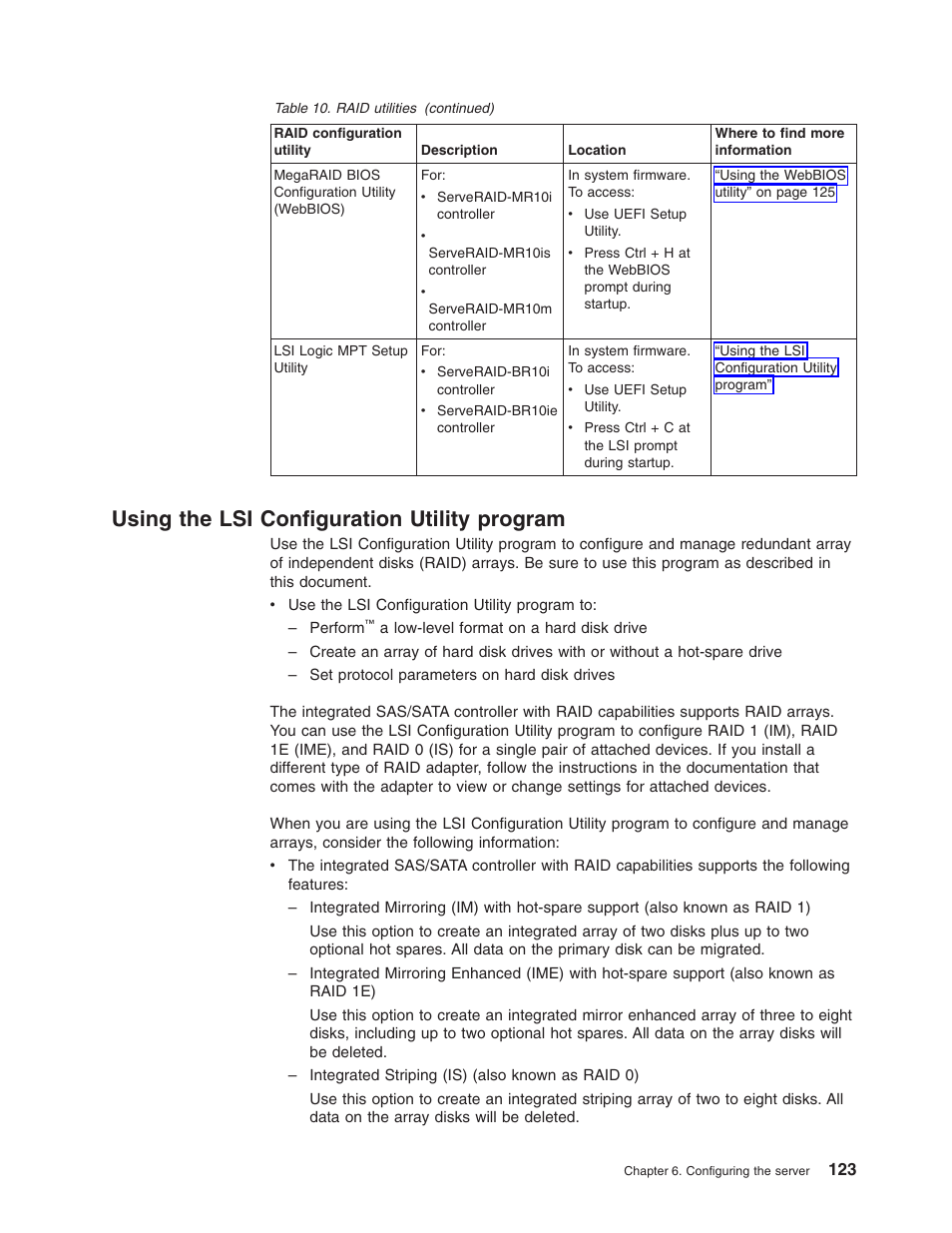 Using the lsi configuration utility program, Using, Configuration | Utility, Program | Lenovo RD210 User Manual | Page 139 / 204