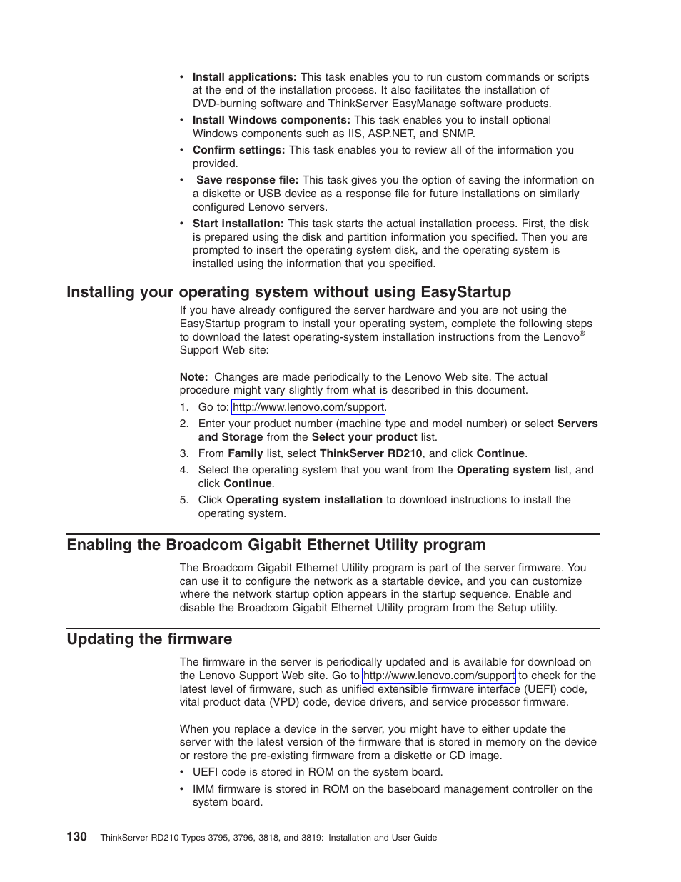 Updating the firmware, Installing, Your | Operating, System, Without, Using, Easystartup, Enabling, Broadcom | Lenovo RD210 User Manual | Page 146 / 204