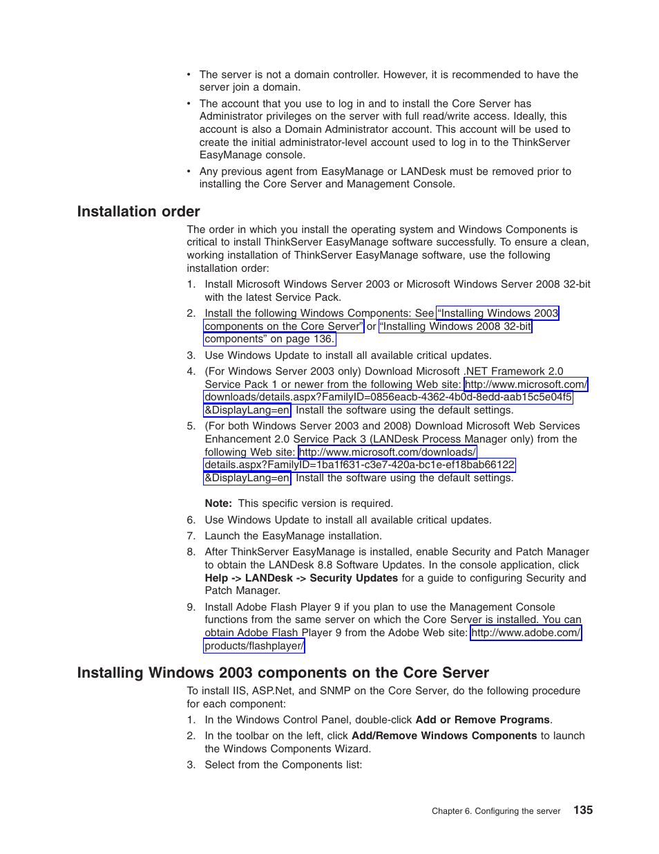 Installation order, Installation, Order | Installing, Windows, Components, Core, Server | Lenovo RD210 User Manual | Page 151 / 204