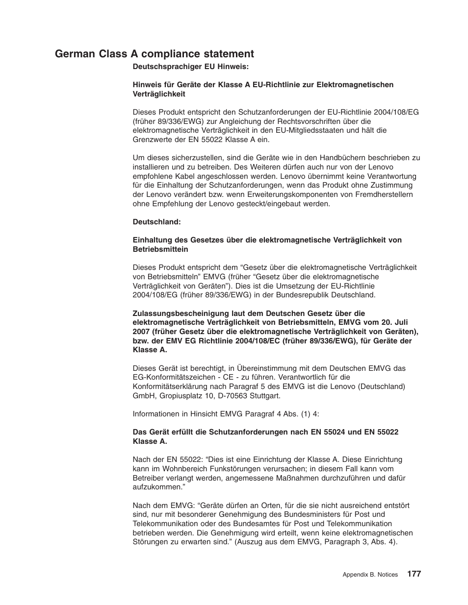 German class a compliance statement, German, Class | Compliance, Statement | Lenovo RD210 User Manual | Page 193 / 204