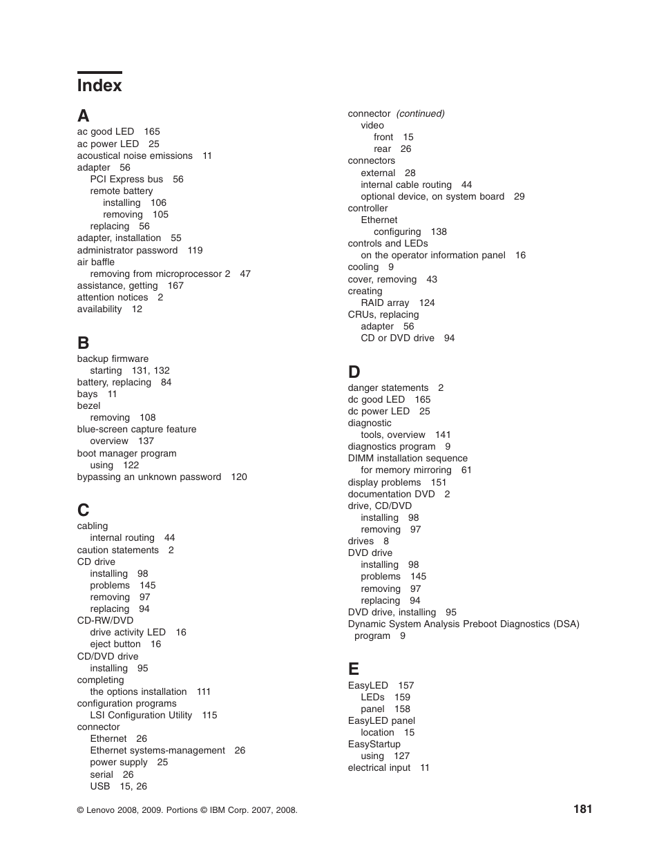 Index | Lenovo RD210 User Manual | Page 197 / 204