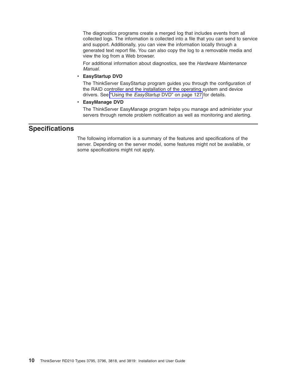 Specifications | Lenovo RD210 User Manual | Page 26 / 204